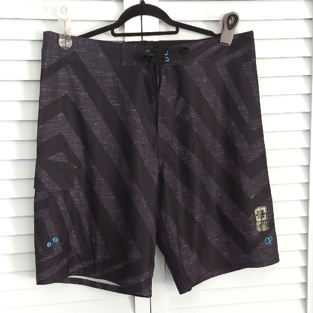 OP Swim Shorts, Size 38 Trunks, OPFLEX sticker still  attached, Black Gray, New!